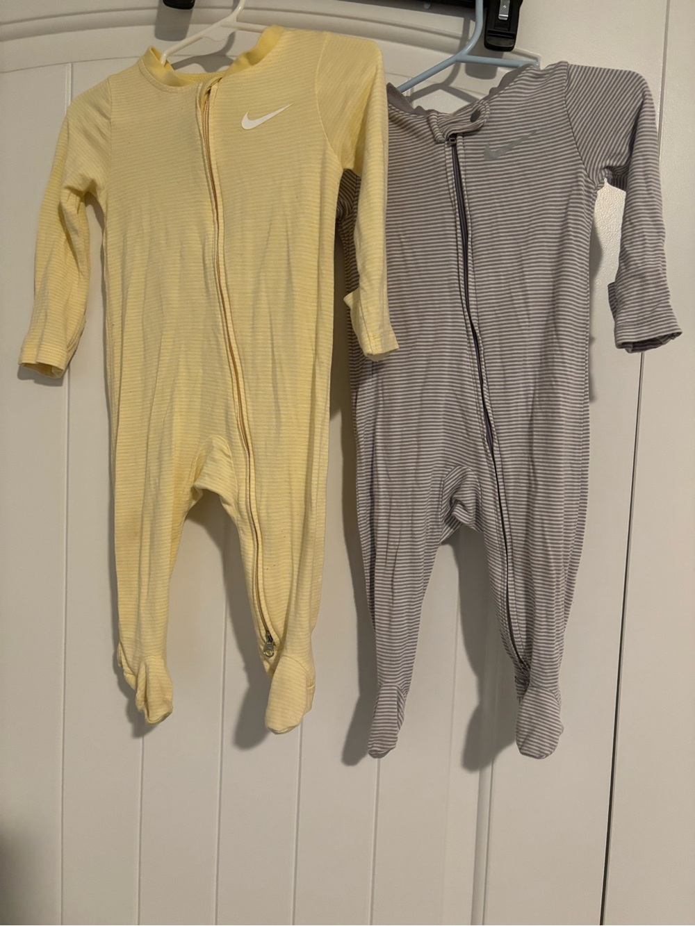 Nike Baby Yellow and Gray Footed One-Piece Sleepers